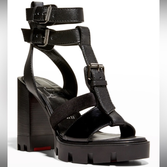 Christian Louboutin Belted T-Strap Lug Leather Sandals - Picture 10 of 11